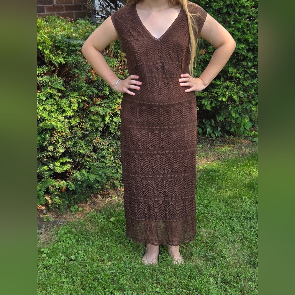 dressbarn Chocolate Brown Lace‎ Maxi Dress